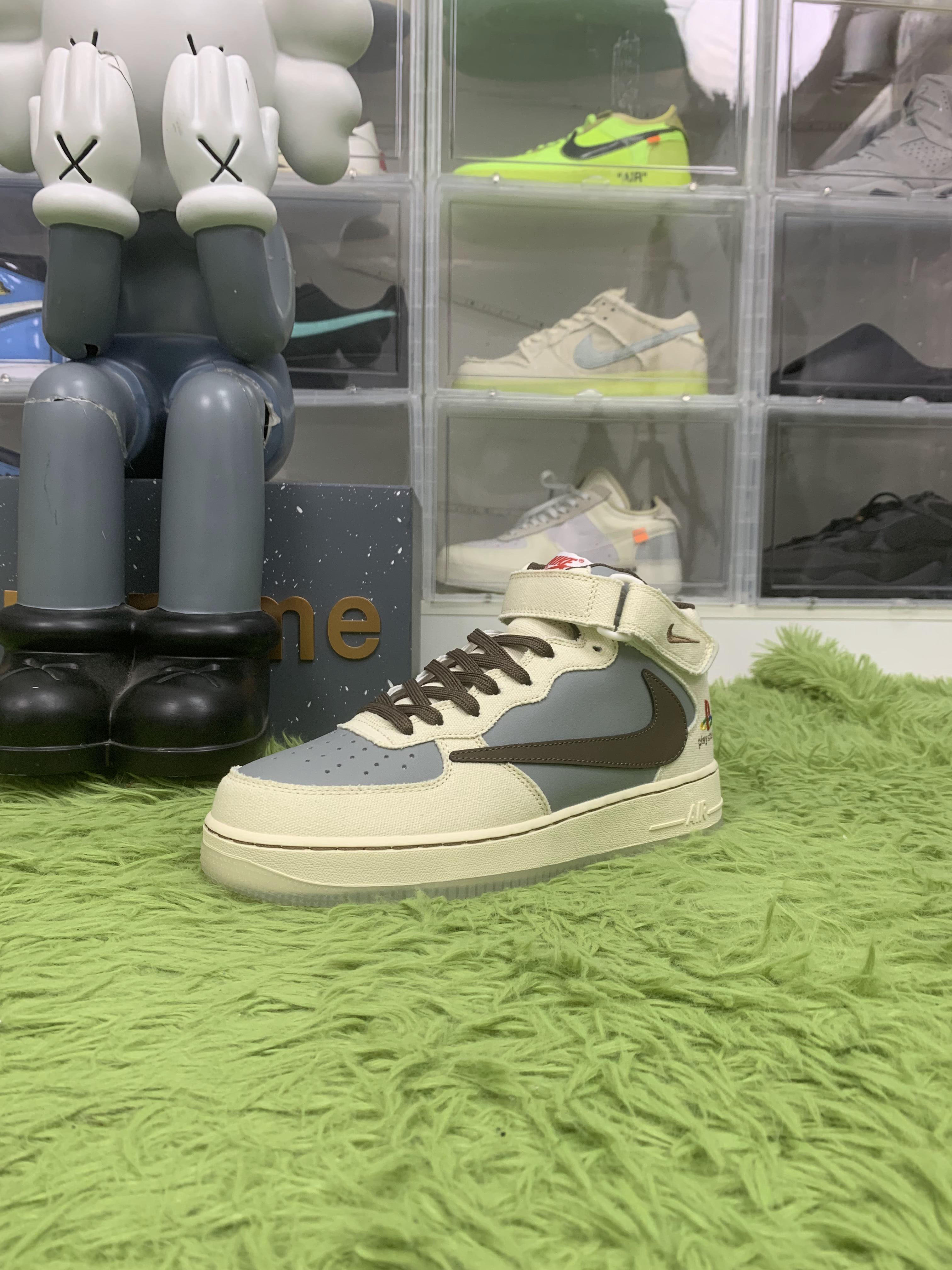 ravis Scott x Sony Play Station 5 x Nike Air Force 1 07 TS PS5 Mid Beige Grey Brown