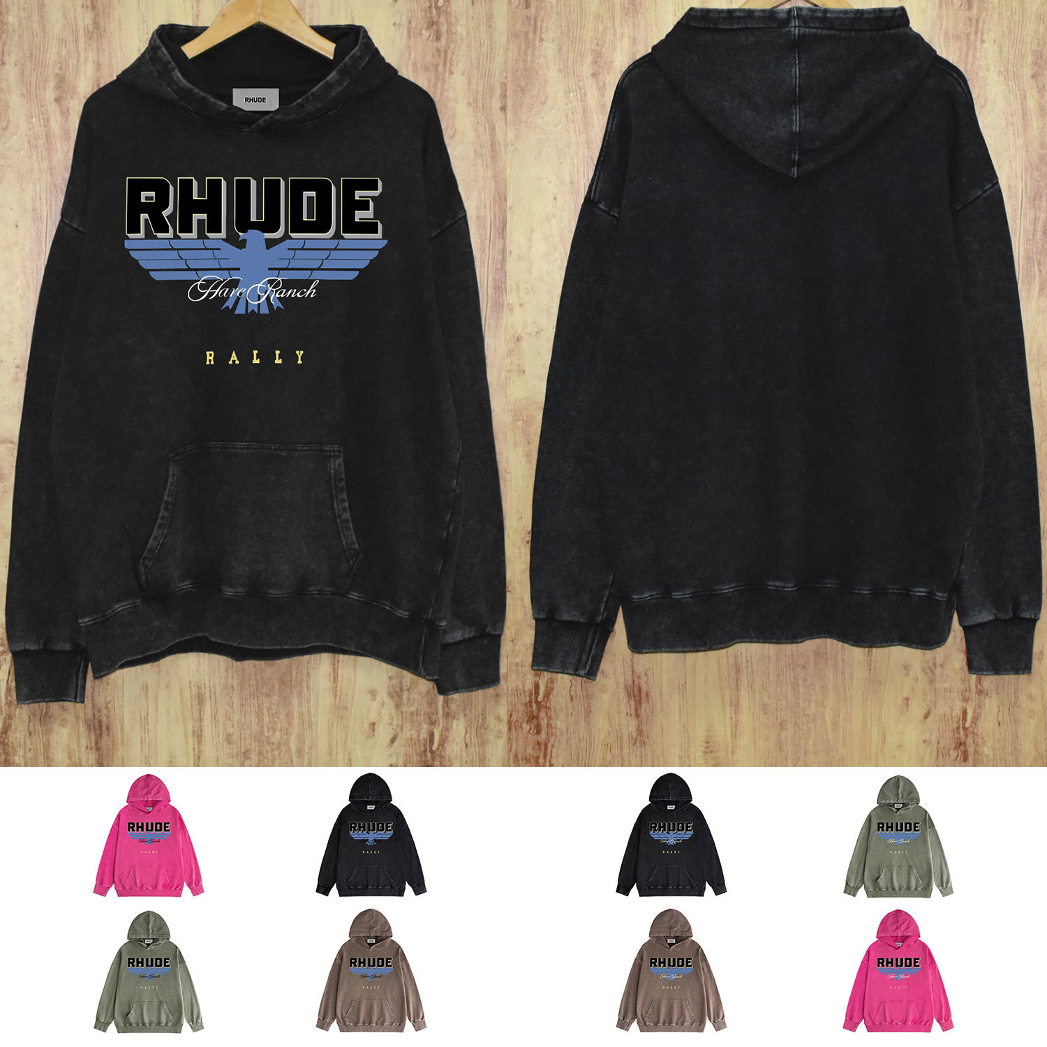 Rhude Black Hoodie with Front Pocket
