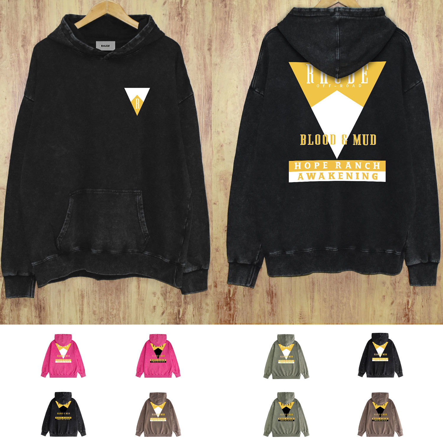 Rhude Black Hoodie with Triangle Graphic