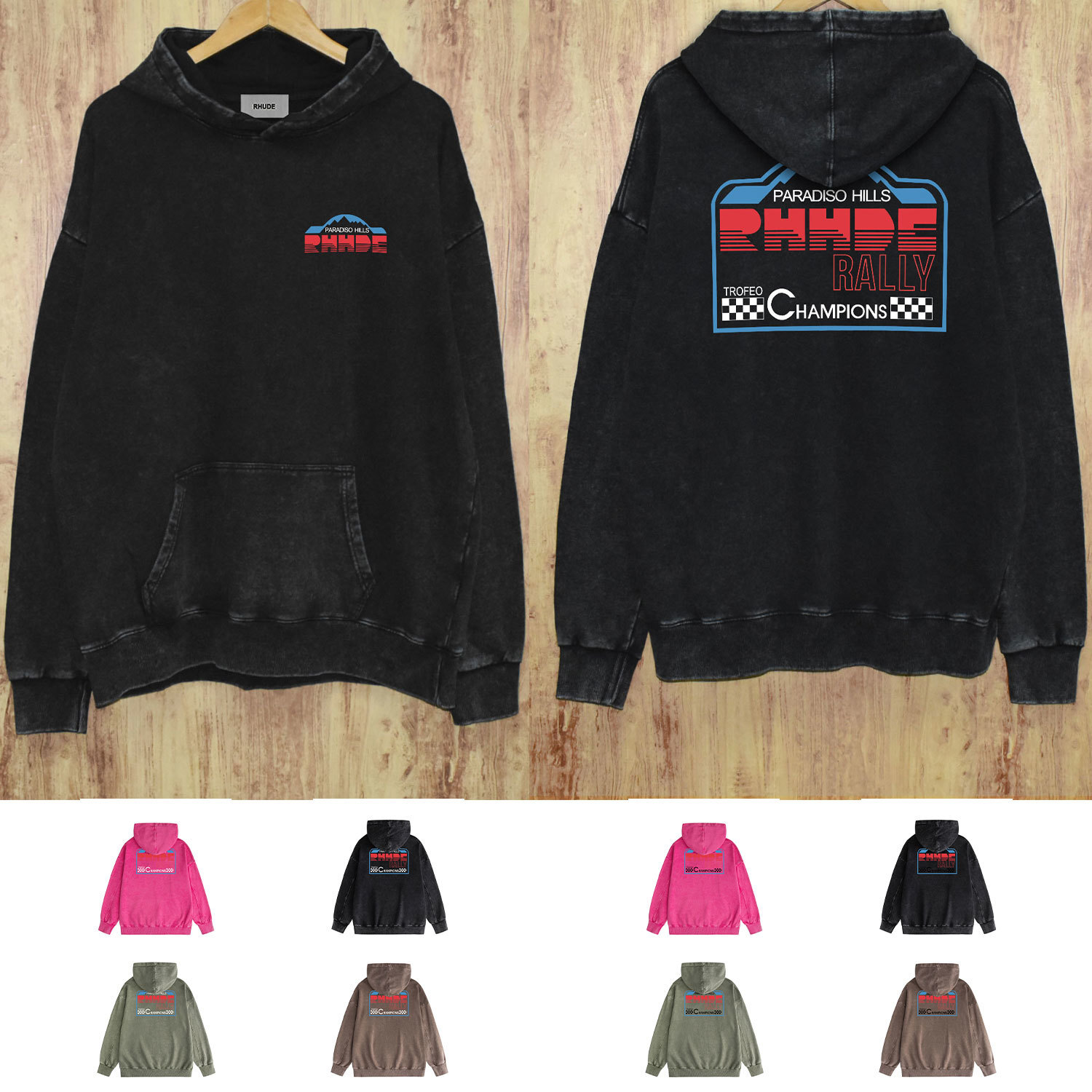 Rhude Black Vintage Wash Hoodie