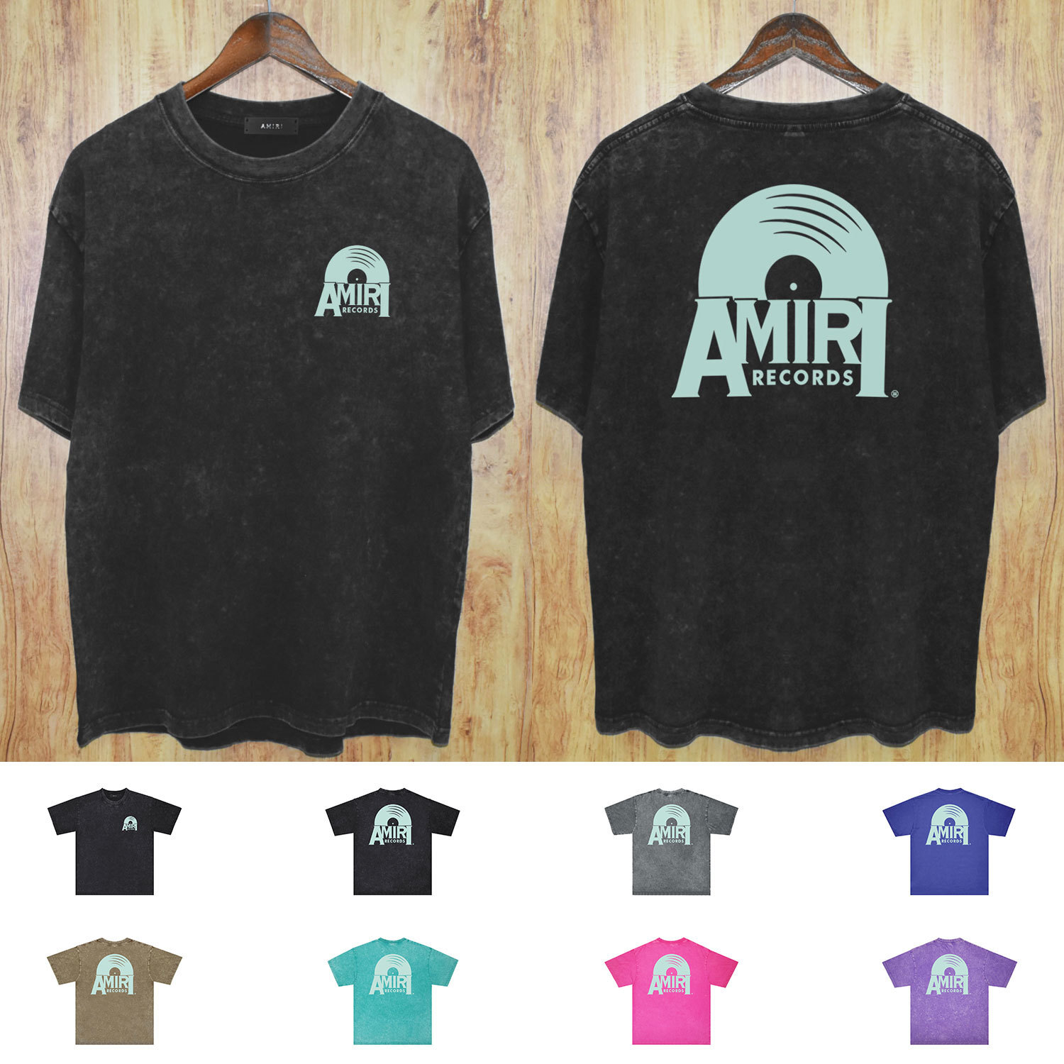 Amiri Records Black Short Sleeve T-Shirt