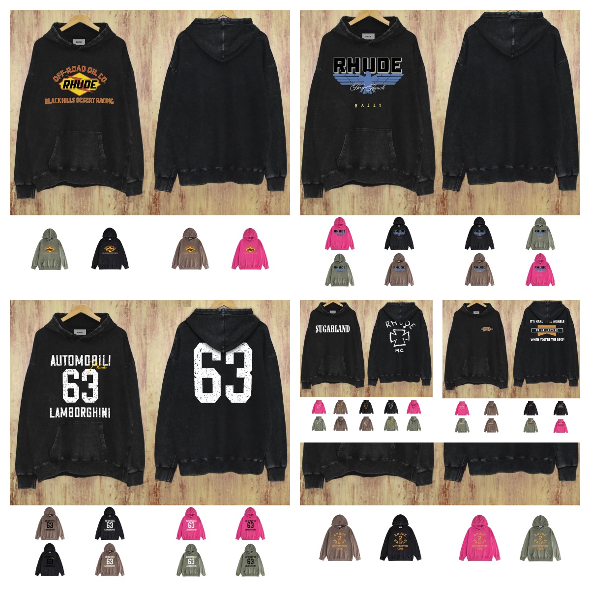 RHUDE Black Hoodie with Graphic Print