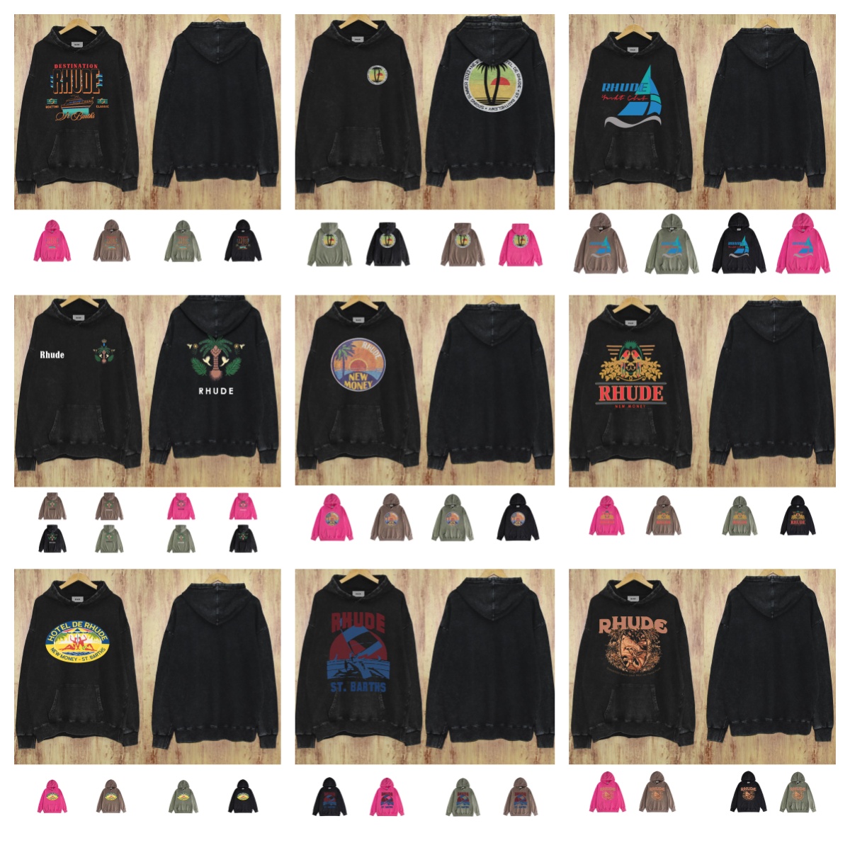 RHUDE Black Hoodie with Graphic Print