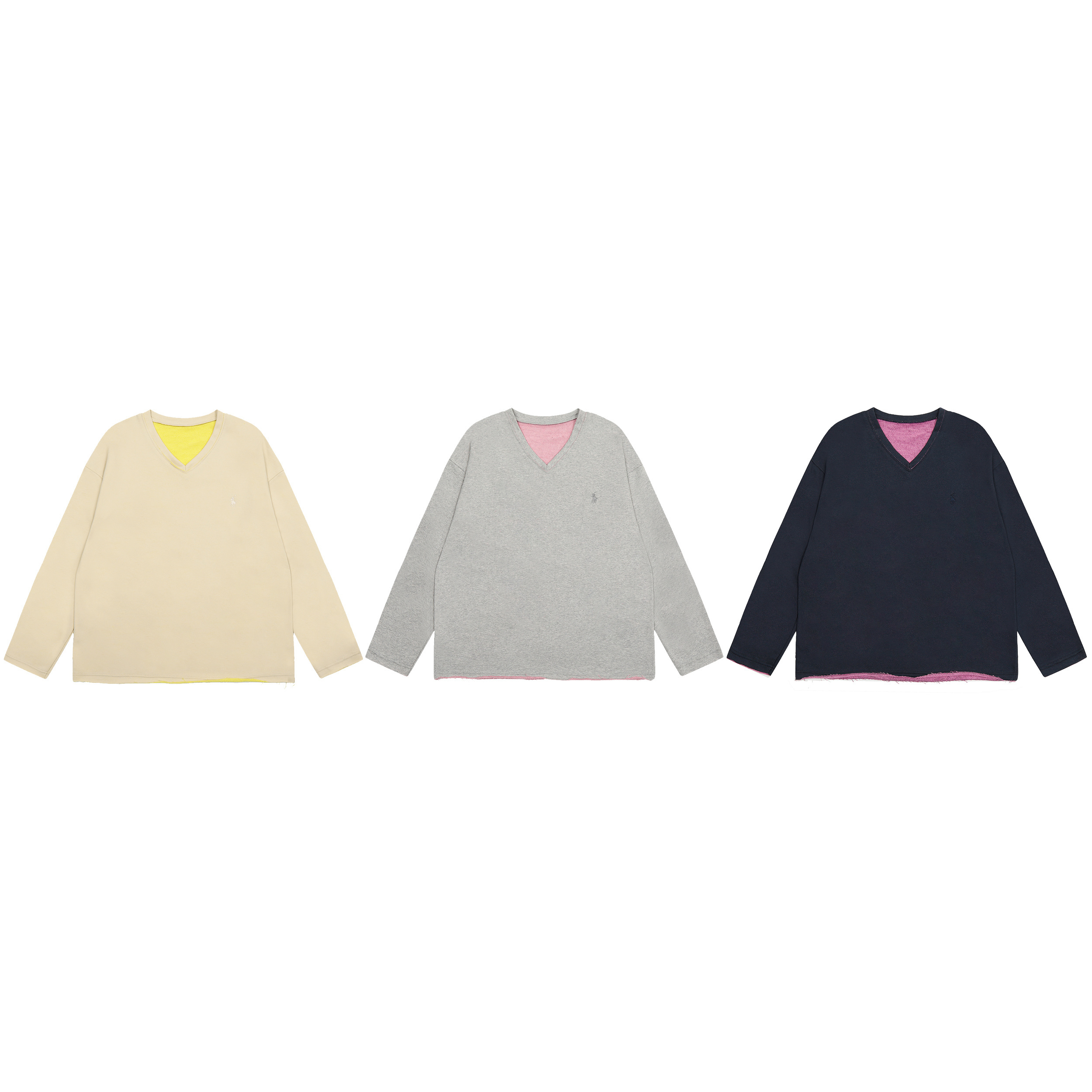 Reversible V-Neck Sweater in Beige, Grey, and Navy