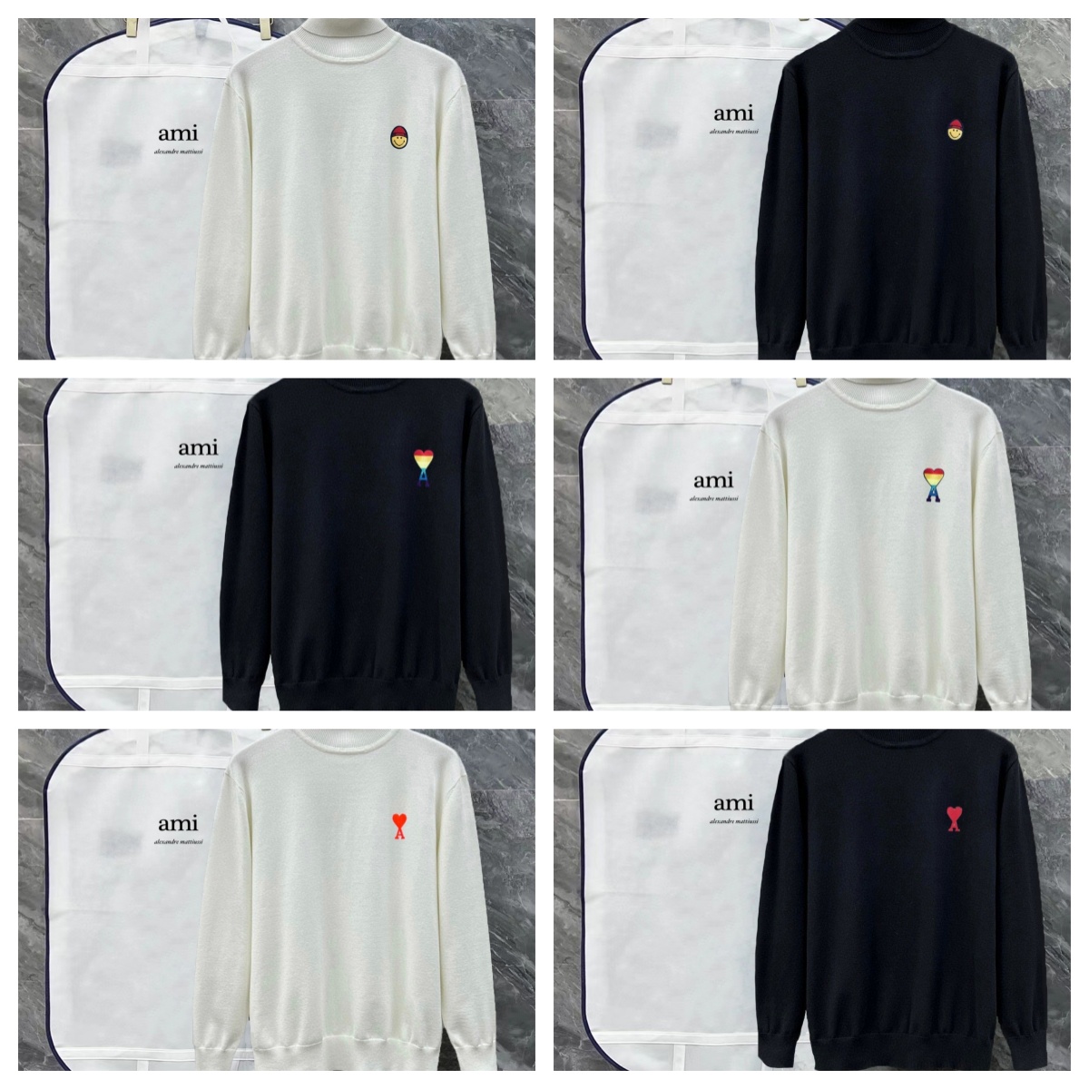 Ami Black White Round Neck Sweater