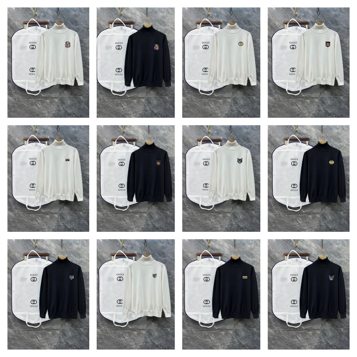 Gucci White and Black Turtleneck Sweaters