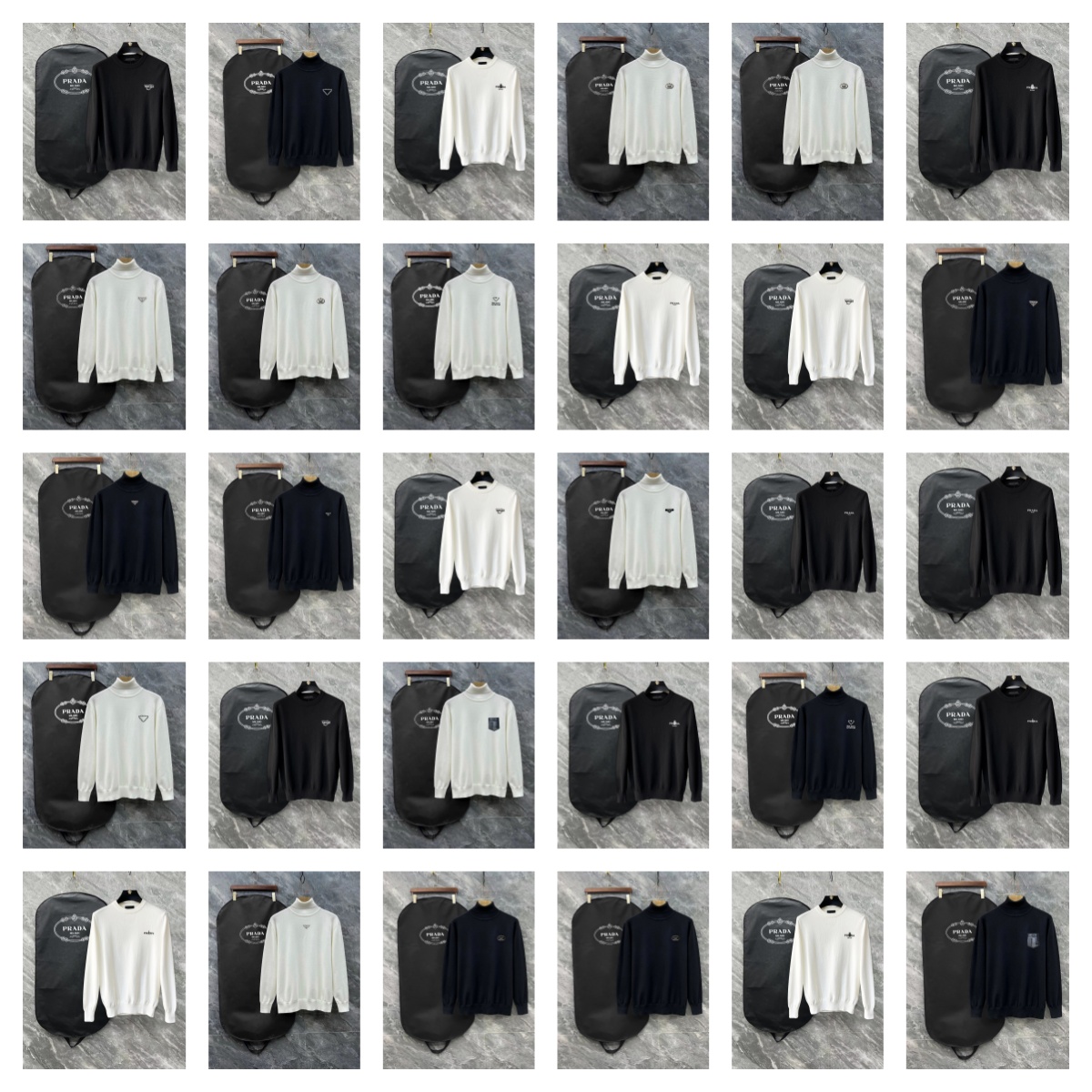 Prada Black and White Crewneck Sweaters