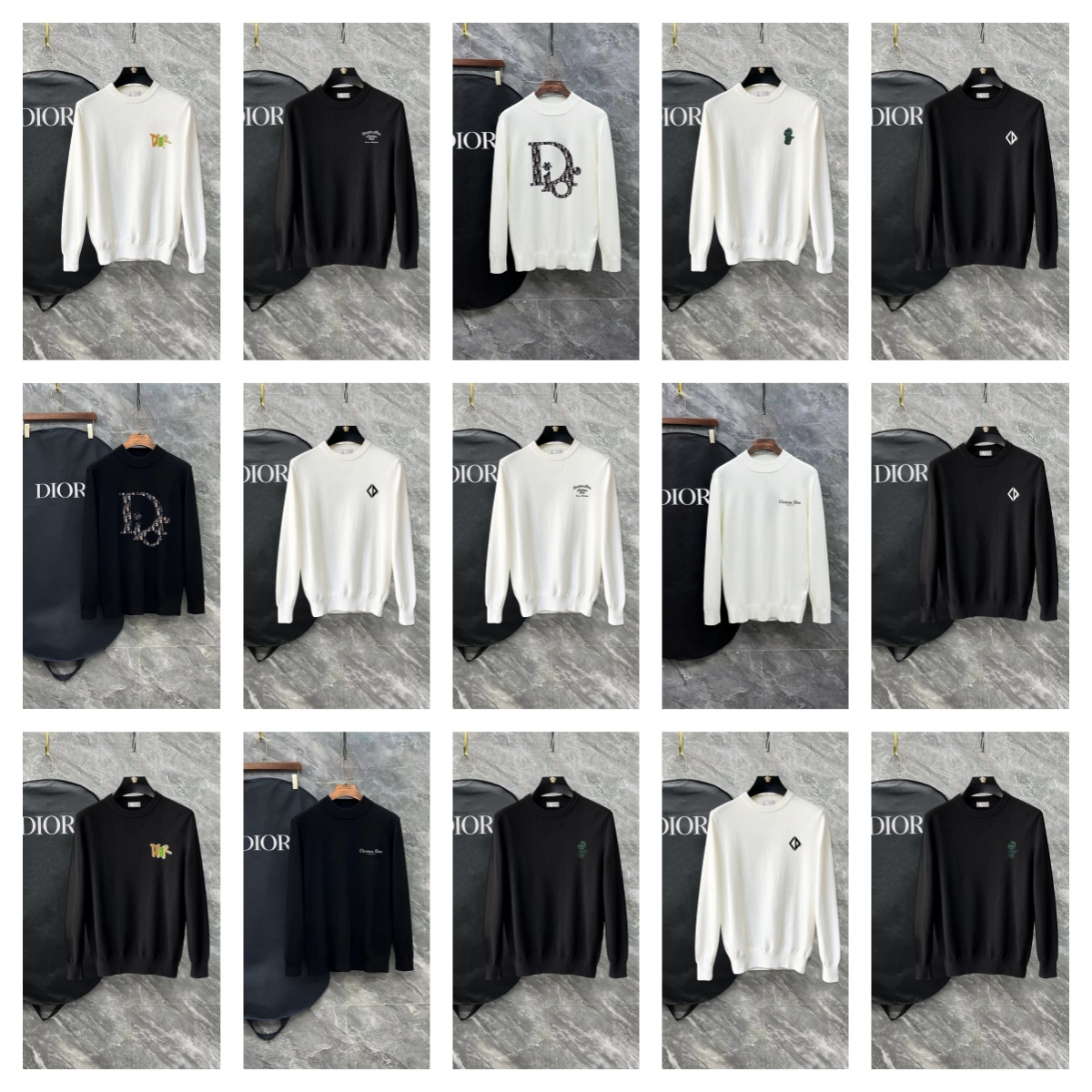 Dior Black and White Round Neck Sweaters