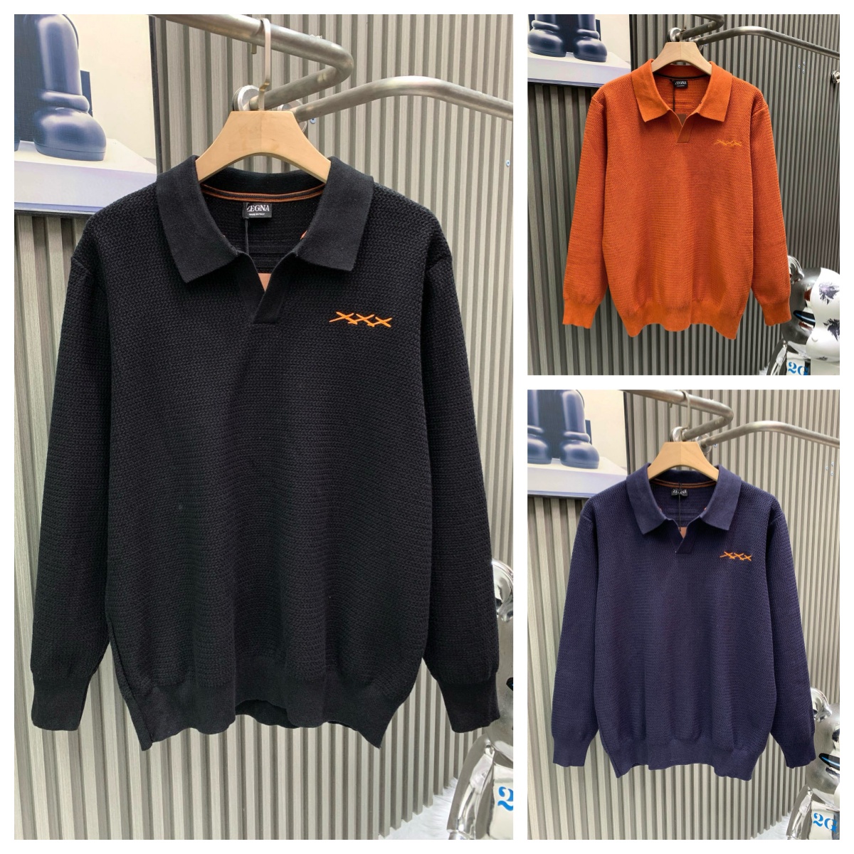 Zegna Black Long Sleeve Polo Sweater