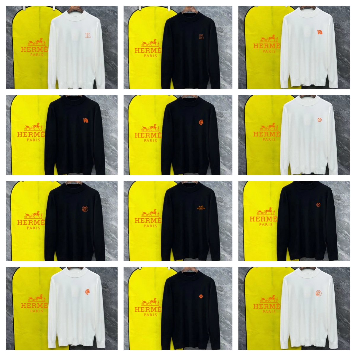 Hermès Black and White Long Sleeve Knit Sweaters