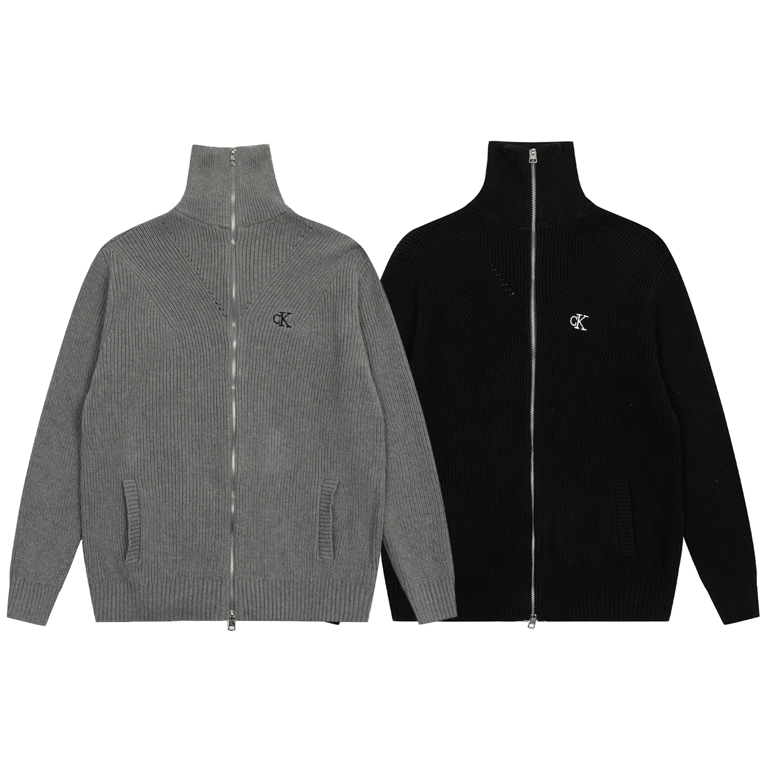 Calvin Klein Grey and Black Zip-Up Knit Cardigans